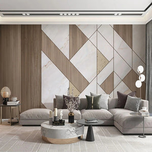 3D Wallpaper Geometric Solid Wood Grille for Living Room Wallpaper Wall Covering