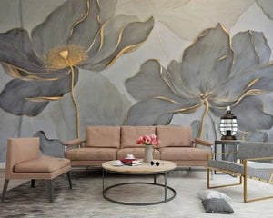 3D Wallpaper Modern Chinese Golden Lotus SKU# WAL0473