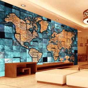 3D Wallpaper Stone Glass World Map SKU# WAL0484