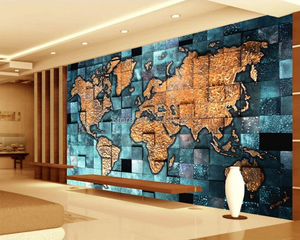 3D Wallpaper Stone Glass World Map SKU# WAL0484