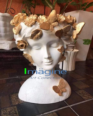 White & Gold stonecast planters for sale