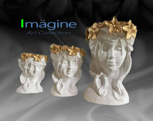 White & Gold Stonecast Flower Crown Pots for Plants