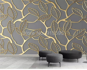 3D Wallpaper Golden Tree Leaves for Wall Covering