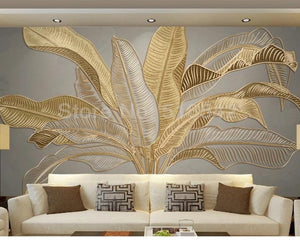 3D Wallpaper Golden Banana Leaf