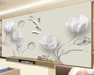 Floral Inspired 3D Wallpaper Tulip Butterfly for Wall Unit