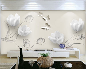 Trendy Floral Inspired 3D Wallpaper Tulip Butterfly