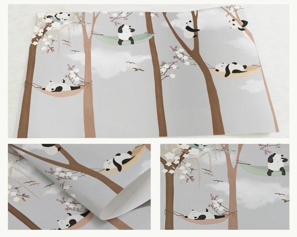 3D Wallpaper Cartoon Panda Trees