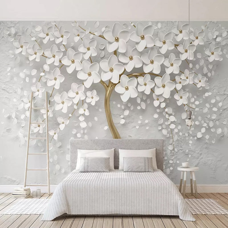3D Wallpaper Golden White Tree SKU# WAL0266
