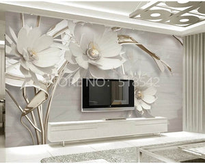 3D Wallpaper Embossed Flowers for TV Wall Unit Wallpaper
