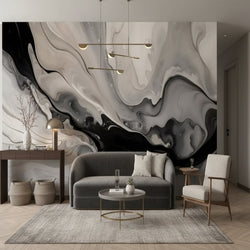 3D Wallpaper Monochrome Marble Waves