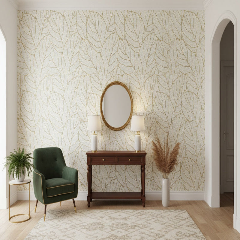 3D Wallpaper Golden Leaf Luxe