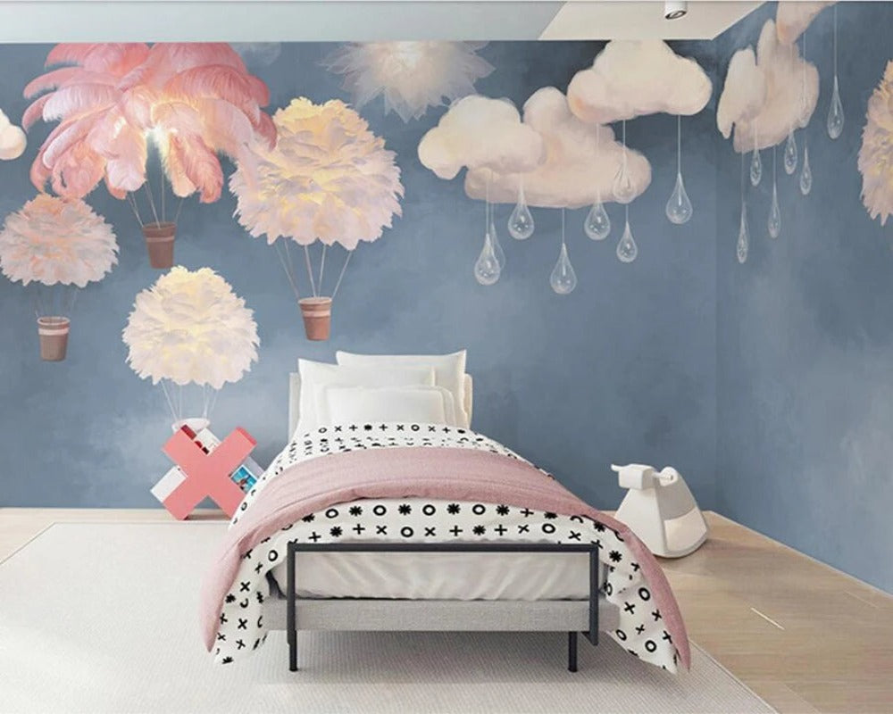 3D Wallpaper Nordic Blue for Kids Room 