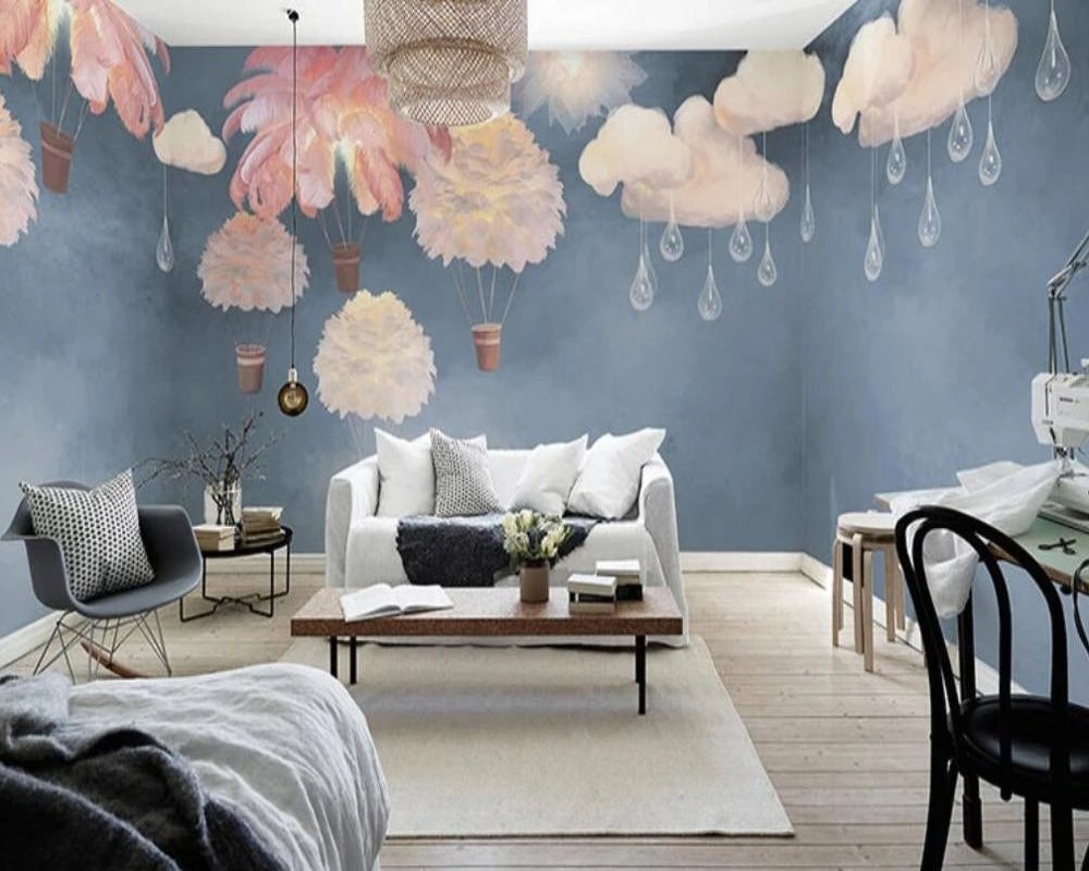 3D Wallpaper Nordic Blue for Kids Room 