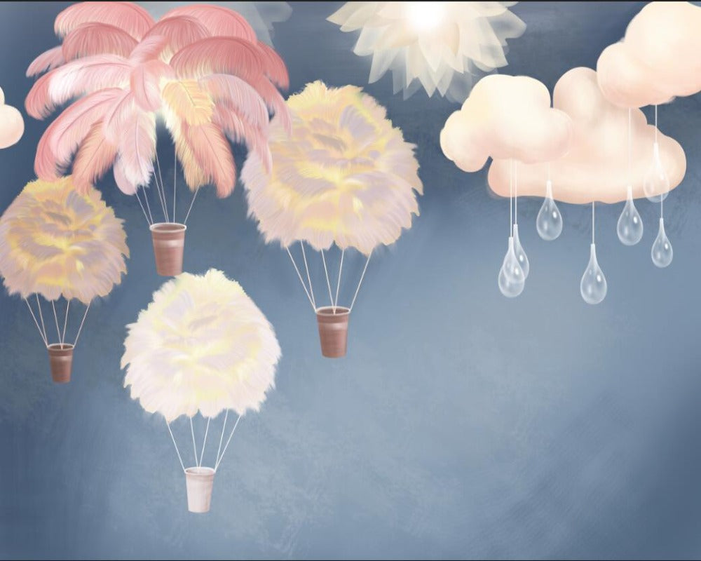 3D Wallpaper Nordic Blue for Kids Room 