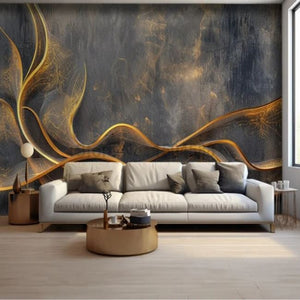Abstract Golden Striped Lines Modern 3D Wallpaper SKU# WAL0426