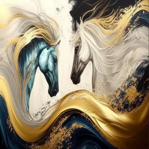 3D Wallpaper Artistic Horse Scenery with Gold Lines SKU# WAL0480