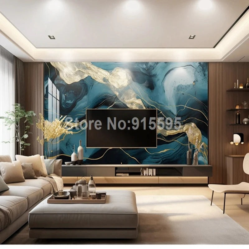 Green Gold Marble Graffiti 3D Wallpaper