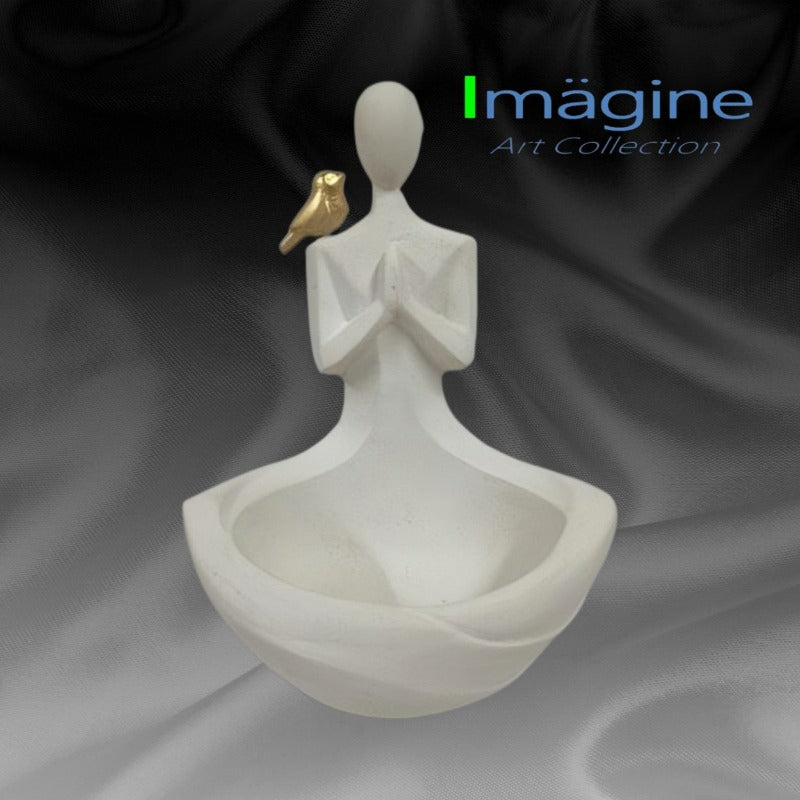 Lady Yoga Bird Bath Stonecast Figurine for Home Décor