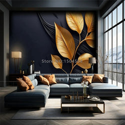 3D Wallpaper Nordic Gold & Black Leaves