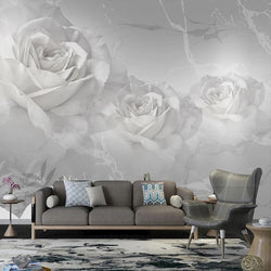 3D Wallpaper White Marble Rose Floral Wallpaper