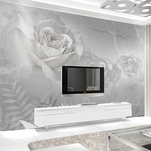 3D Wallpaper White Marble Rose for TV Wall Accent