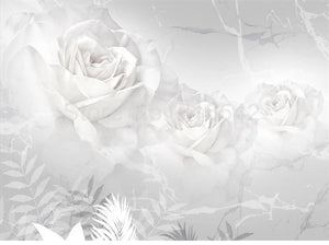 Floral 3D Wallpaper White Marble Rose