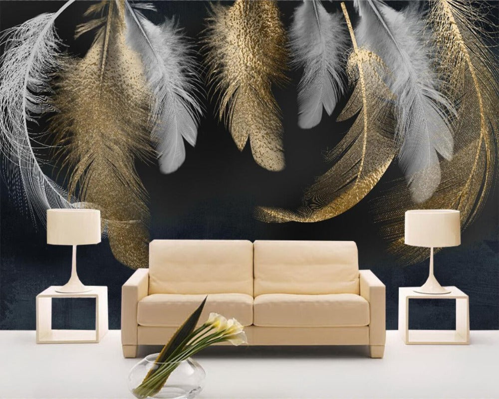 3D Wallpaper Modern Platinum Feather Design for Living Room Wallpaper Wall Covering