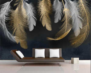 3D Wallpaper Modern Platinum Feather Design for Wall Covering