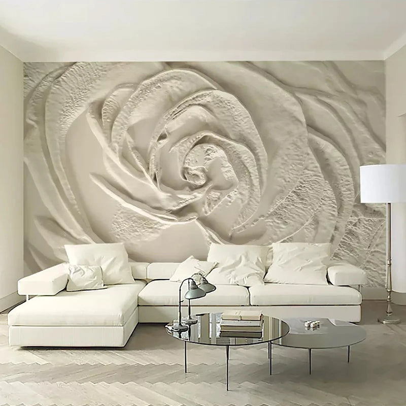 3D Wallpaper White Rose Flower for Living Wallpaper