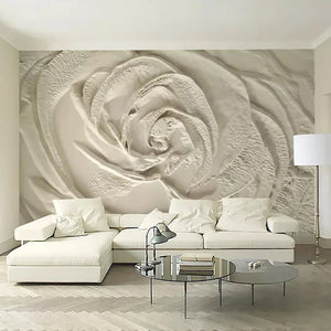 3D Wallpaper White Rose Flower for Living Wallpaper