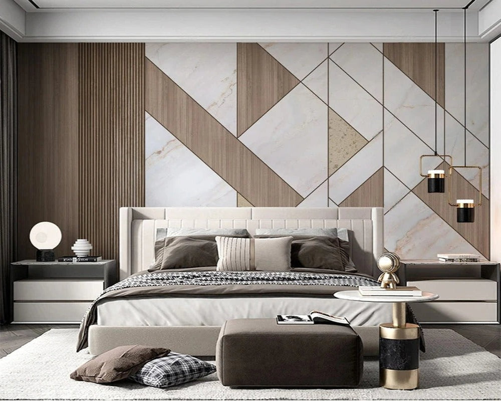 3D Wallpaper Geometric Solid Wood Grille for Bedroom WallpaperWall Covering