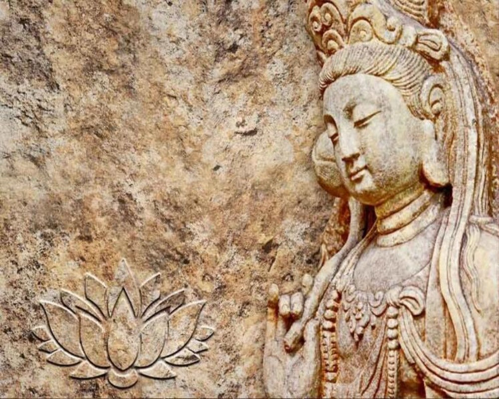 3D Wallpaper Stone Carving Buddha SKU# WAL0419