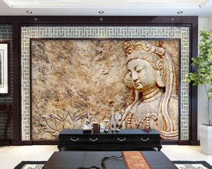 3D Wallpaper Stone Carving Buddha SKU# WAL0419