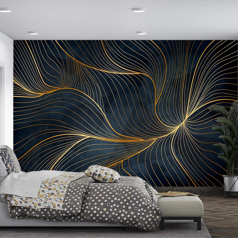 3D Wallpaper Vintage Abstract Gold Lines for Bedroom Wallpaper