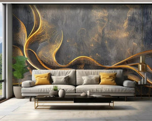 Abstract Golden Striped Lines Modern 3D Wallpaper SKU# WAL0426