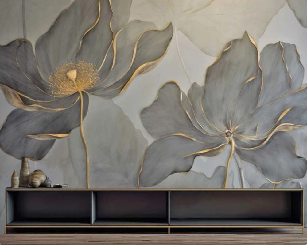 3D Wallpaper Modern Chinese Golden Lotus