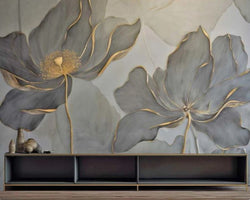 3D Wallpaper Modern Chinese Golden Lotus