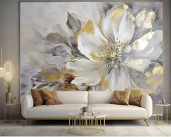 Modern Gold Flower Leaf 3D Wallpaper