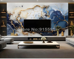 Modern Marble Golden Blue 3D Wallpaper