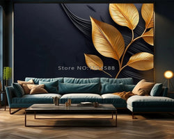 3D Wallpaper Nordic Gold & Black Leaves