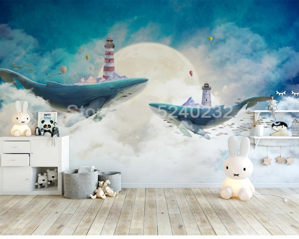 3D Wallpaper Sky Blue Skies with Whale SKU# WAL0417