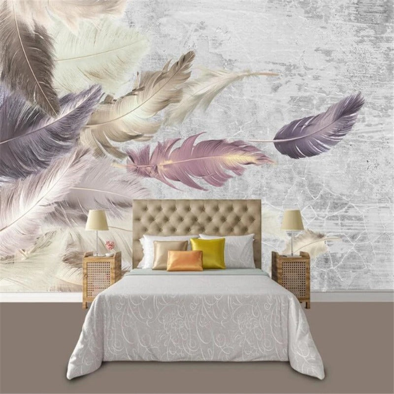 3D Wallpaper Cement Feather Texture for Bedroom Wall Covering