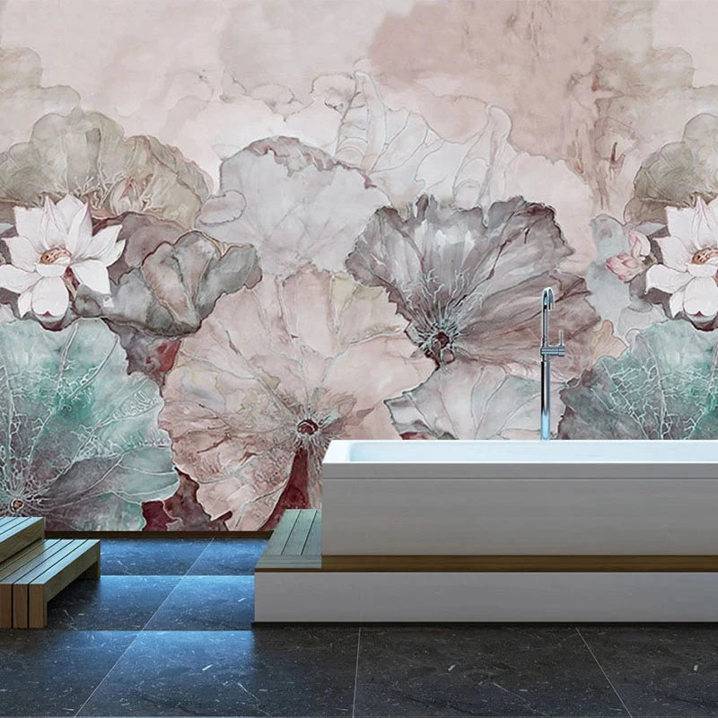 3D Wallpaper Lotus Flower Decoration for Bathroom Wallpaper