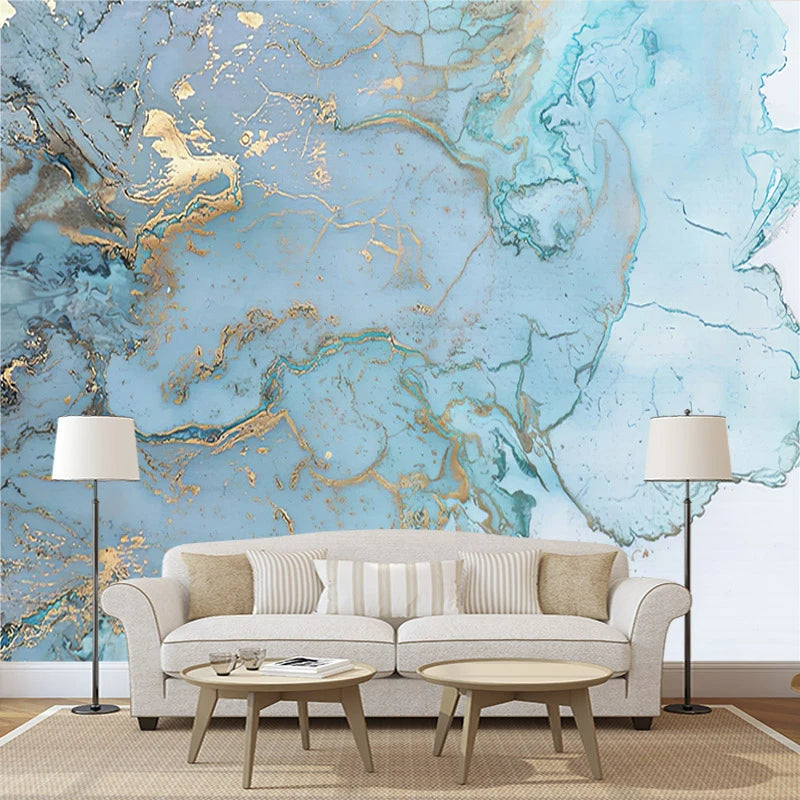 Blue & Gold Marble 3D Wallpaper 