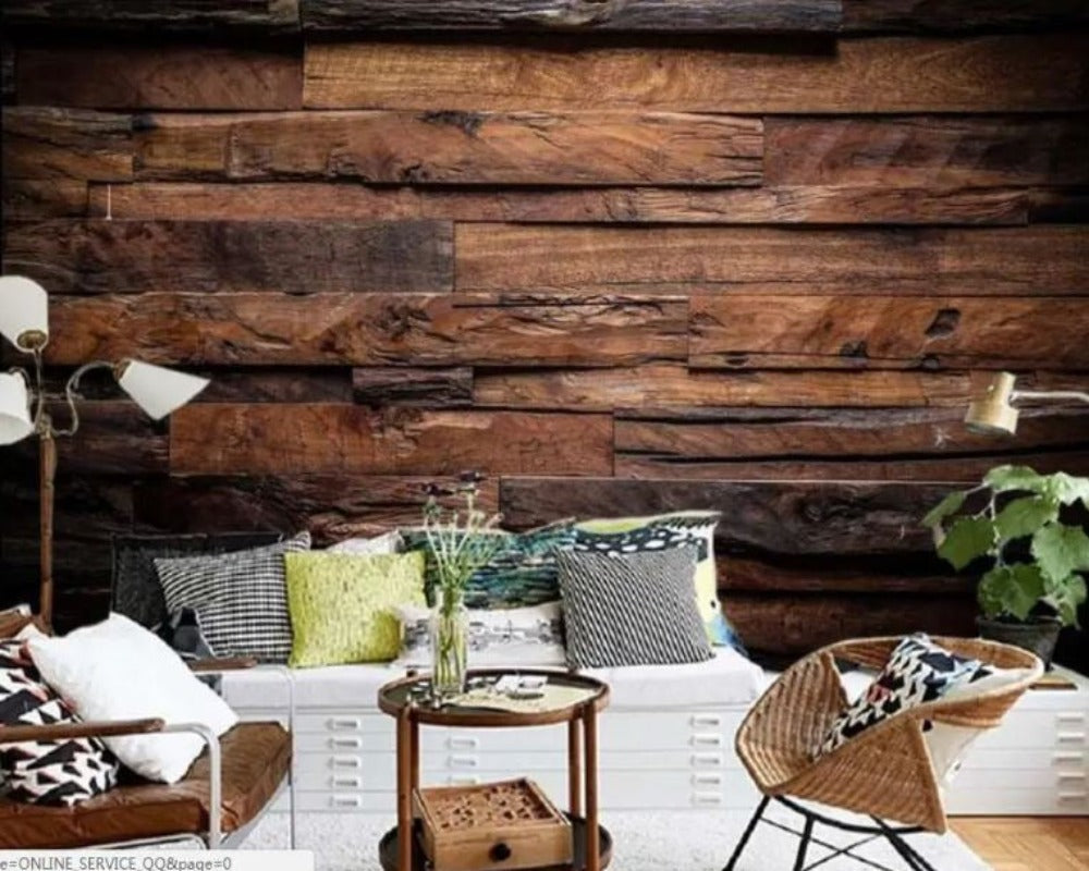 3D Wallpaper Dark Retro Nostalgic Wood Stripe 