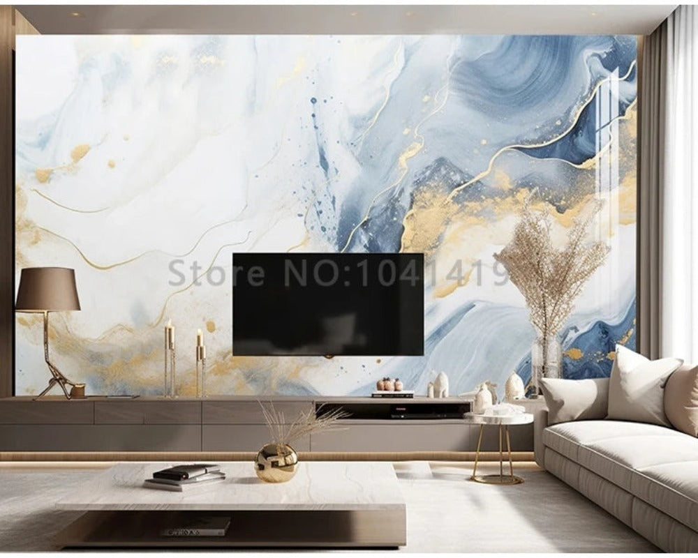 3D Wallpaper Light Blue Marble Art