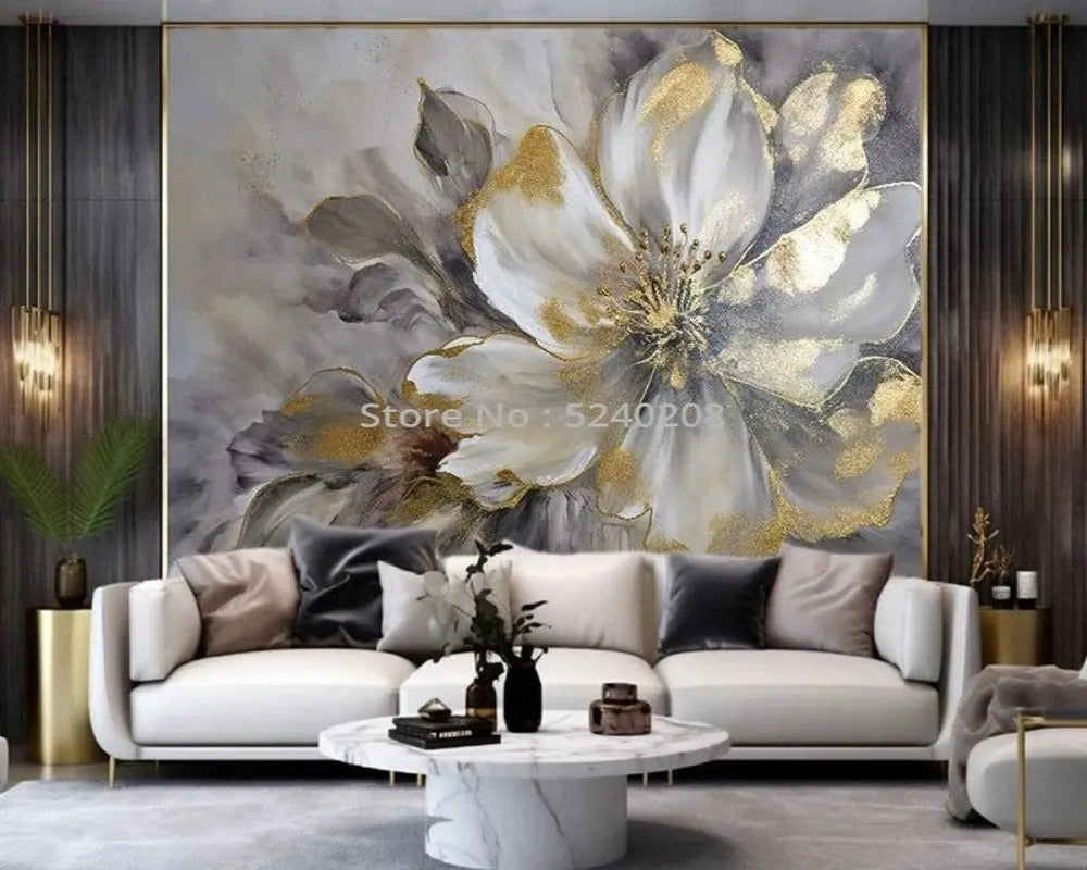 Modern Gold Flower Leaf 3D Wallpaper