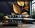 Nordic Golden Leaves with black Background 3D Wallpaper SKU# WAL0434