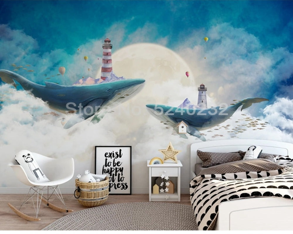 3D Wallpaper Sky Blue Skies with Whale SKU# WAL0417