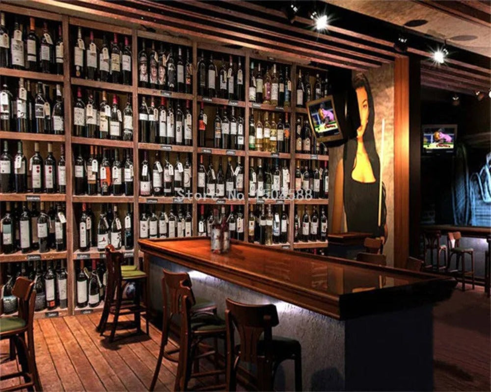 3D Wallpaper Wooden Wine Rack